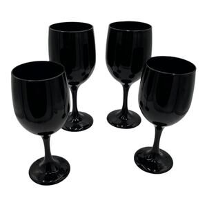 4 Libbey Premiere Black Wine Glasses Set Vintage Elegant Stemware Halloween EUC